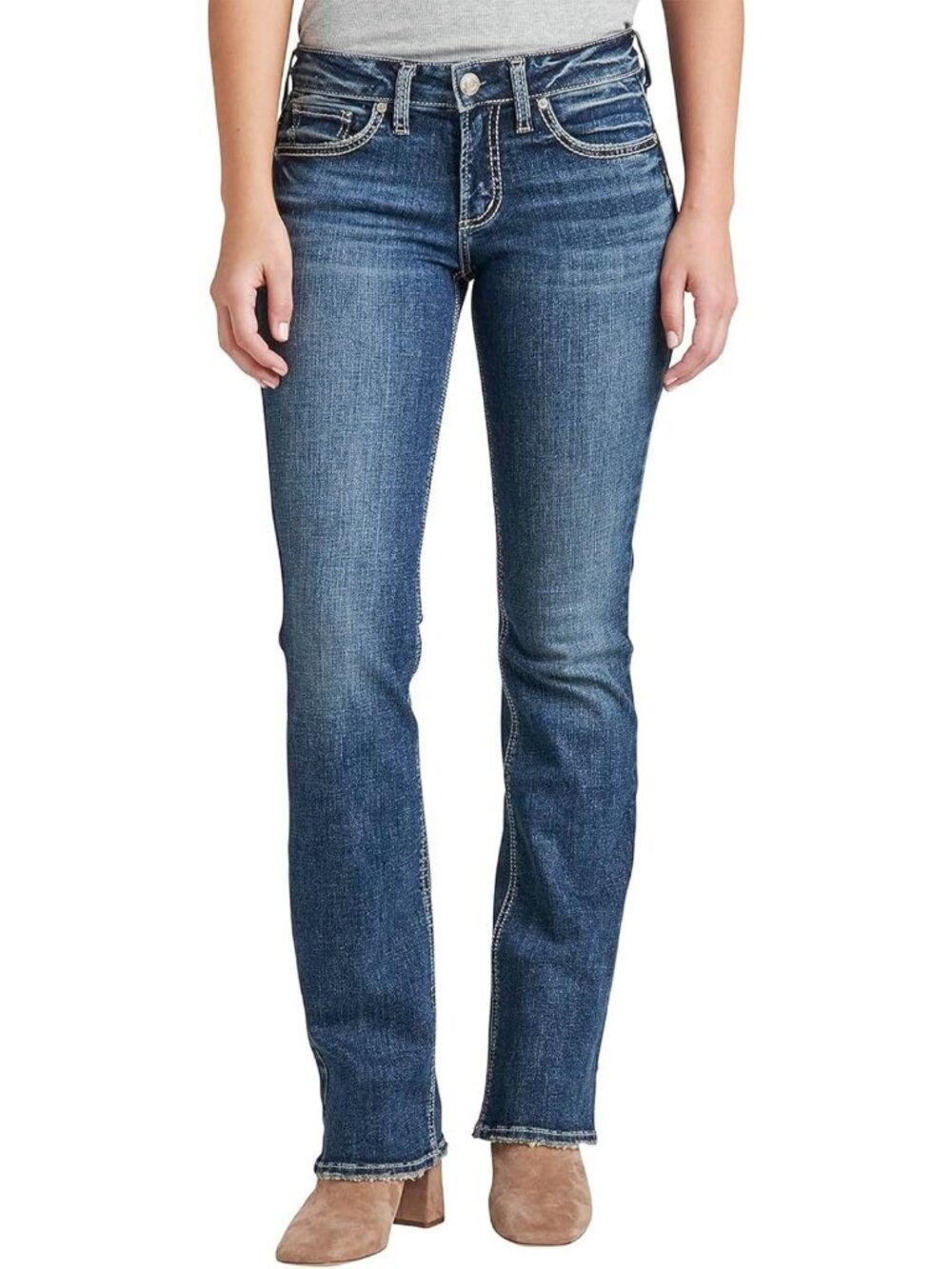 Curvy Fit Slim Bootcut Jeans for Women - Low Rise, Silver Wash, Comfortable